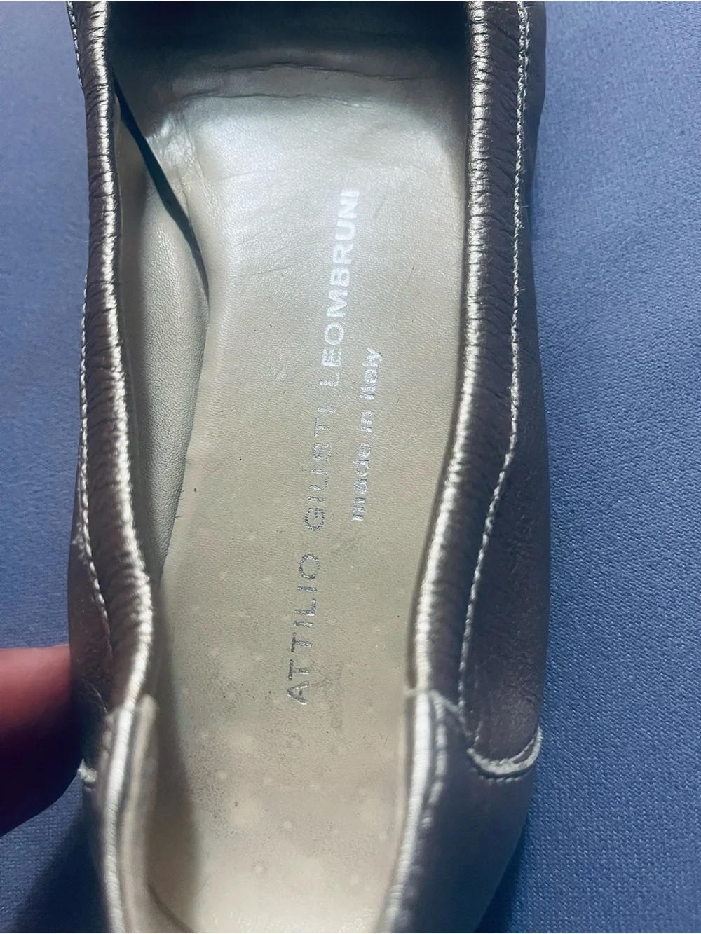 Attilio Giusti Leombruni Metallic Taupe Flats with Green Patent Toe